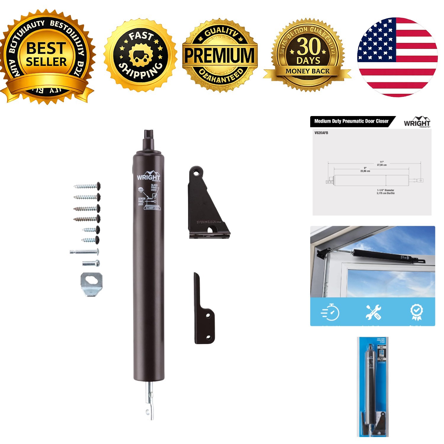 V820AFB Light Duty Pneumatic Screen and Storm Door Closer Florida Bronze