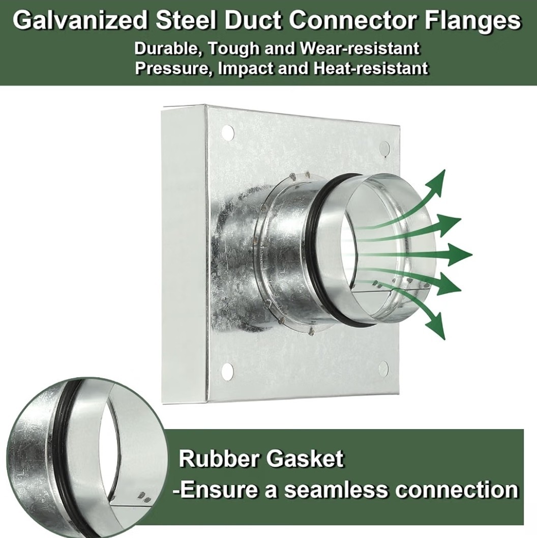 Galvanized Steel Air Ducting Mounting Plate with Rubber Gasket, 3″ , Silver Tone