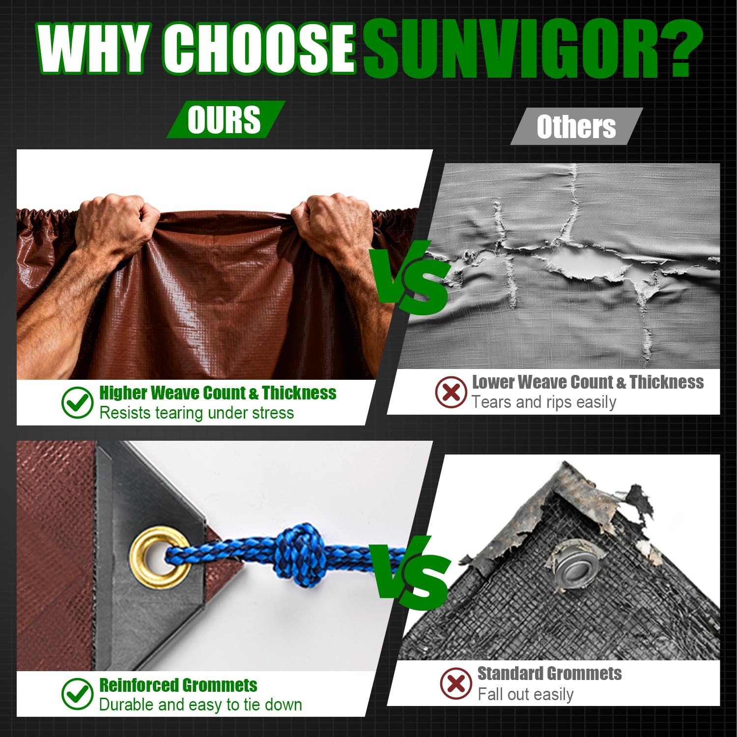 Sunvigor Tarp Waterproof 10x20Ft, Extra Thick 12 Mil Heavy Duty Tarp Cover, T…
