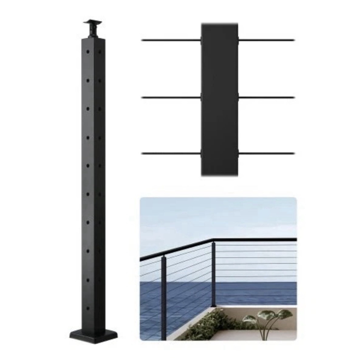 New/Cable Railing Post, 42x1x2 Inch Corner Railing Post, with L-Shaped Pre-Drill