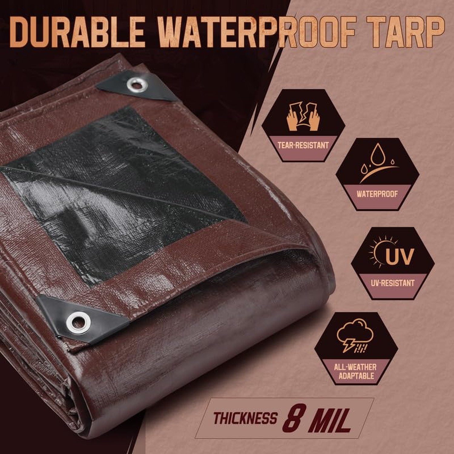 10×10 FT Tarp Waterproof 8 Mil Poly Tarps – UV Resistant & Rip Tear Resistant…