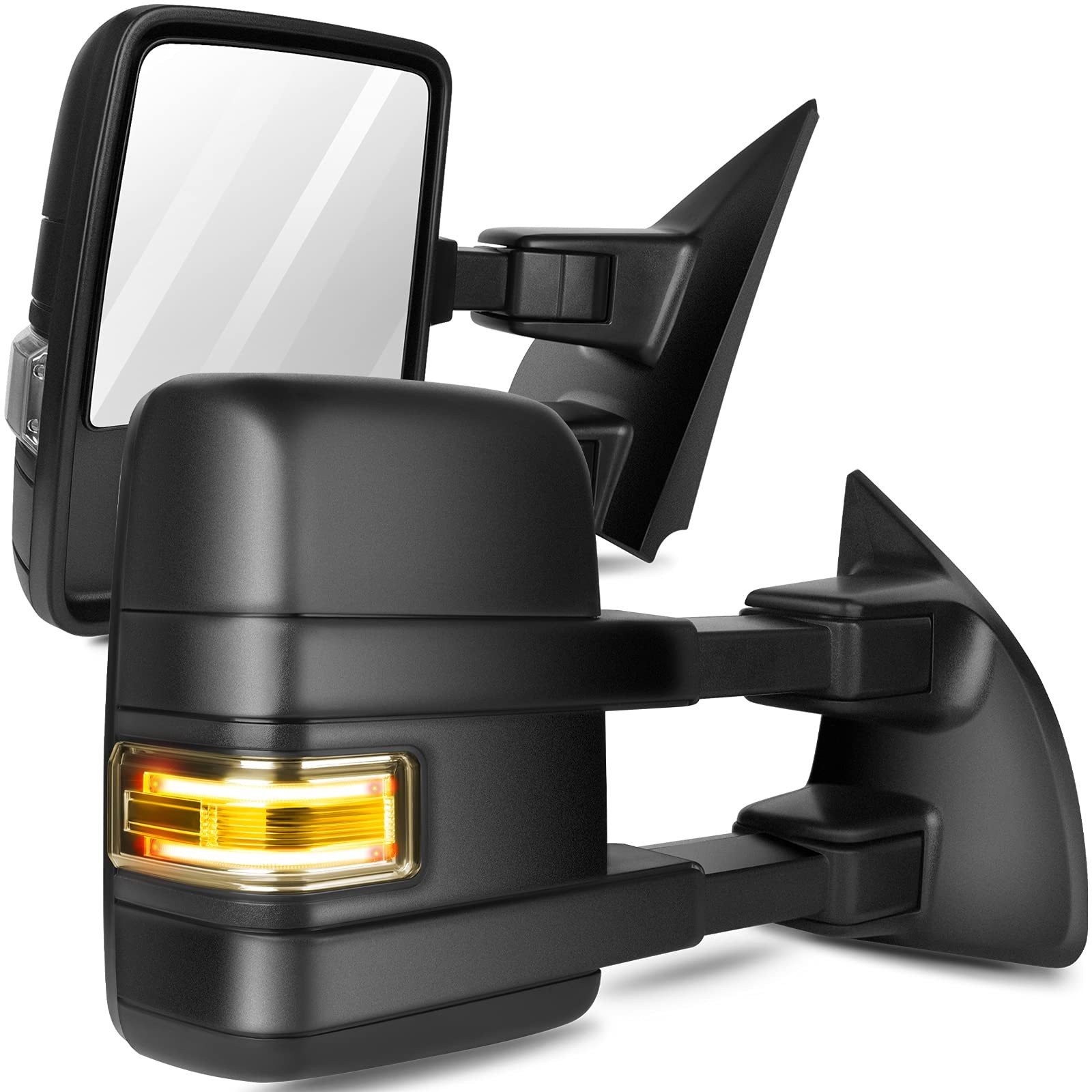 Tow Mirrors Pair 2004-2014 Ford F150 Power Heated Turn Signal Puddle Light Black