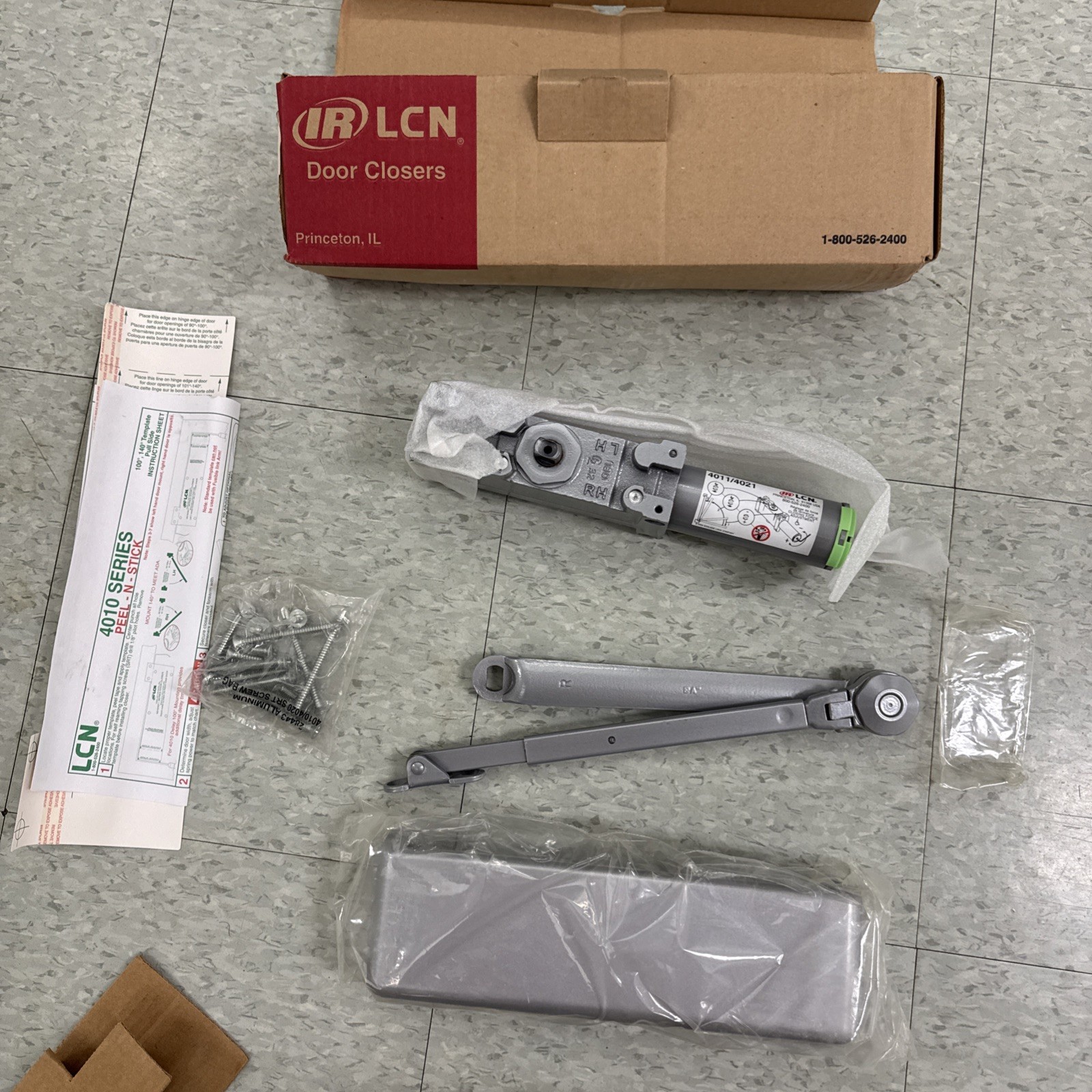 New LCN 4011 RH ALUM FINISH TBSRT Door Closer LCN 4011 ADJ 1-5