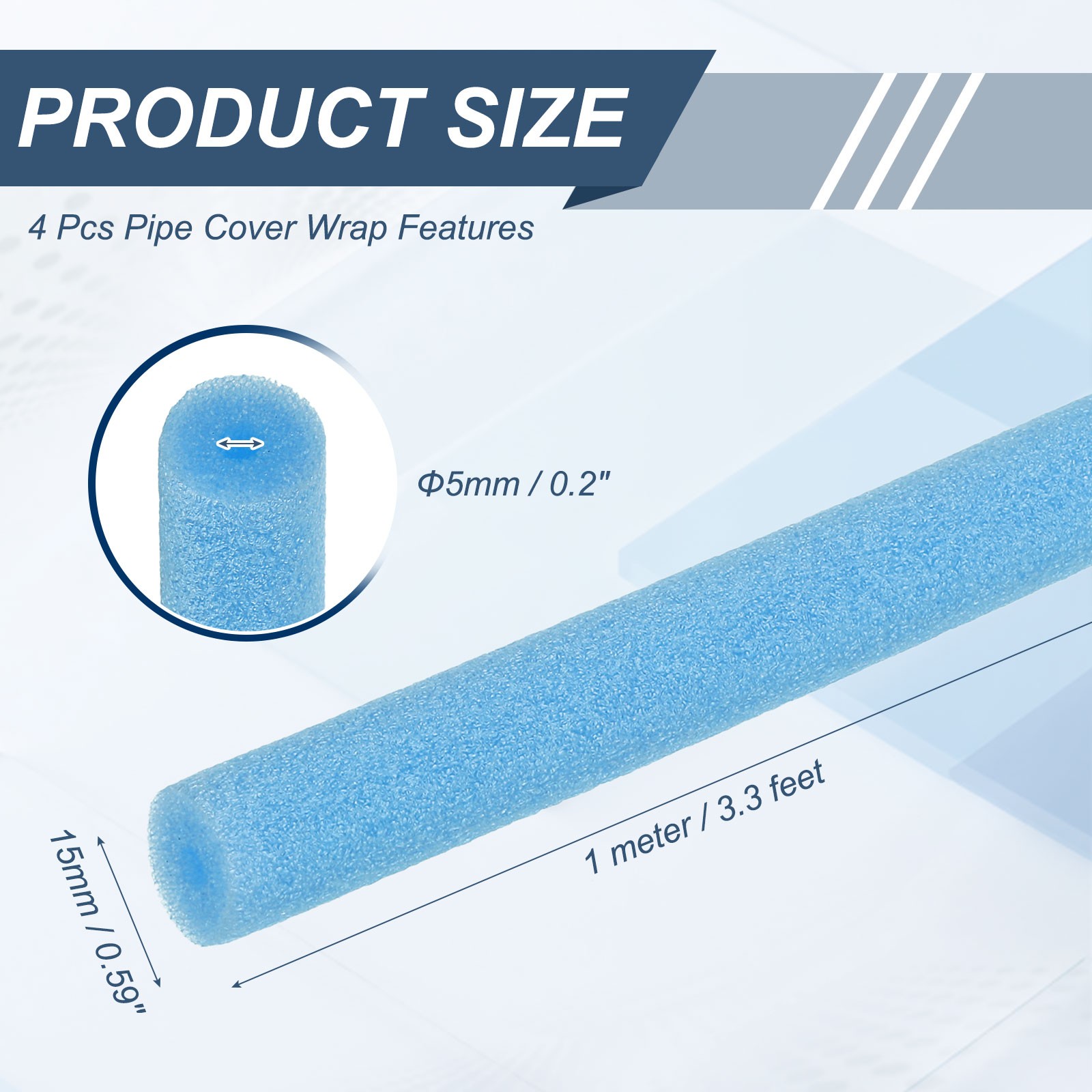 4pcs 1/5″ ID 3.3FT Pipe Insulation Foam Tube 0.59″ OD Tubing Cover Blue