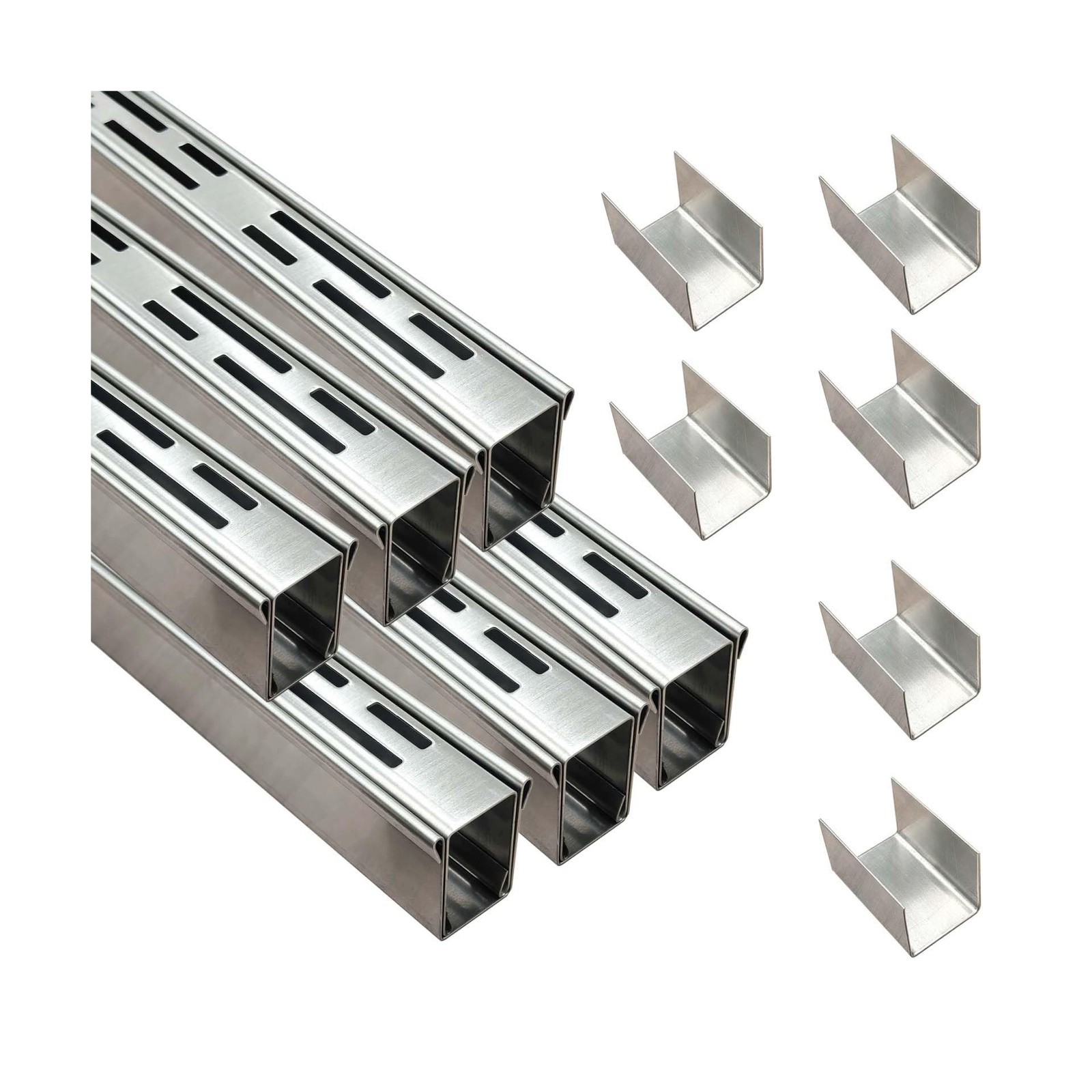 Channel Drain 1-1/4″ Wide x 19′ 7-3/16″ Long,Silver Outdoor Pool Deck Drain C…