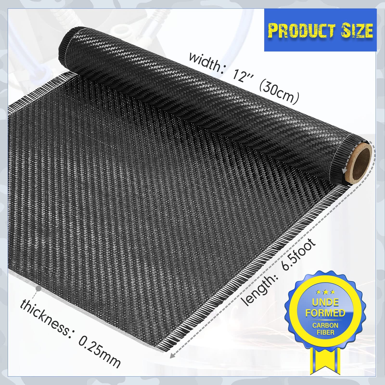 Jecery 6.5ft x 12″ Carbon Fiber Fabric Roll Pure 6.5 ft x 12″, Black