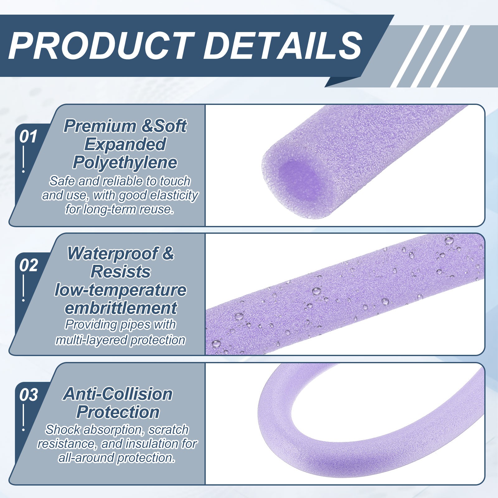 3/8″ ID 3.3FT Pipe Insulation Foam Tube 0.79″ OD Foam Tubing Cover Purple