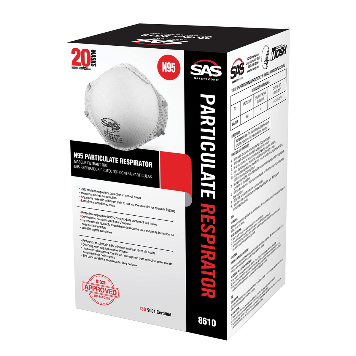 8610 SAS Safety Box of 20 N95 Disp. Particulate Respirators