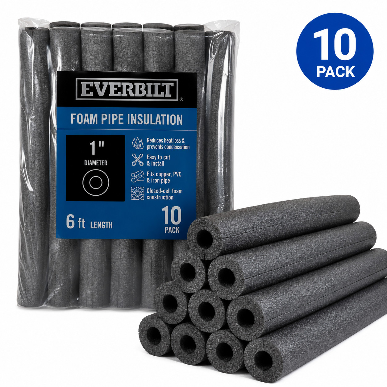 Everbilt 1 in. x 6 ft. Foam Pipe Insulation ( Pack of 10 )