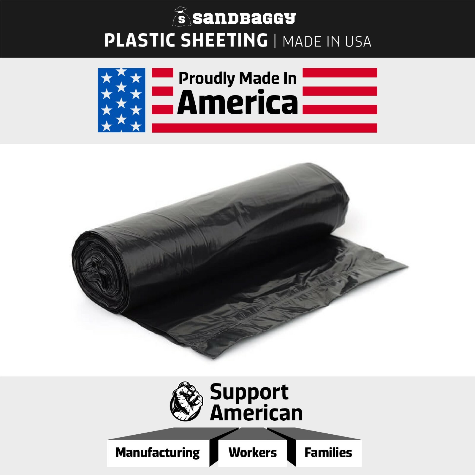 MADE IN USA – Plastic Sheeting Roll 20 ft. x 100 feet Black 10 Mil. Polyethylene