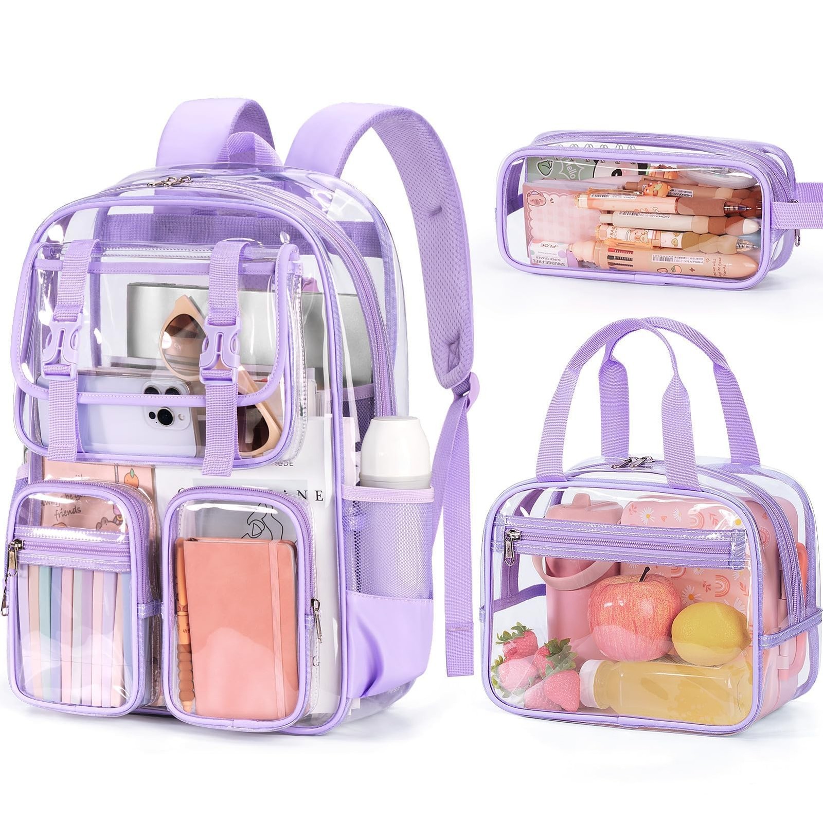 Fimibuke Clear Backpack for Girls – 3 PCS Heavy Duty Kids Clear Bags Schoolba…