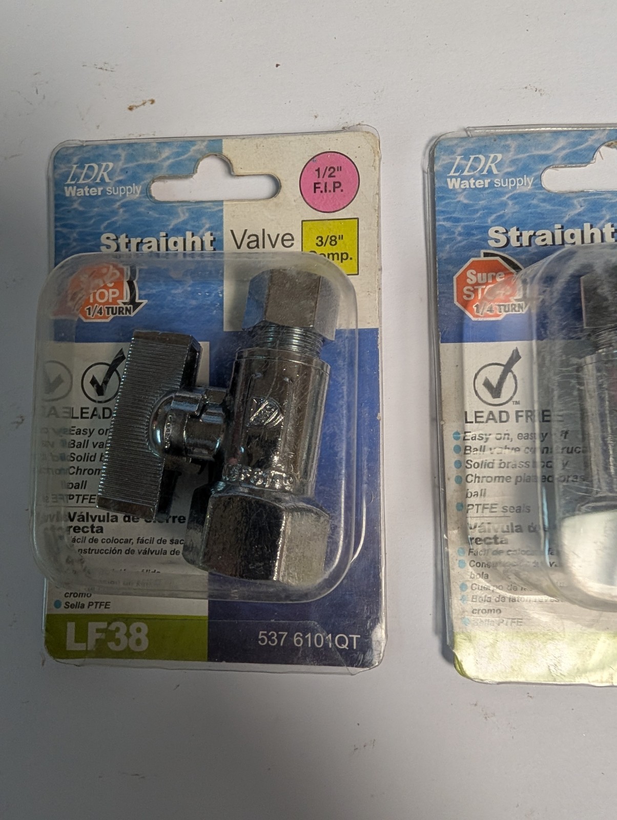 2 – LDR Water Supply 5376101QT 1/4 Turn Str Valve 1/2″ F.I.P x 3/8″ Comp LF38