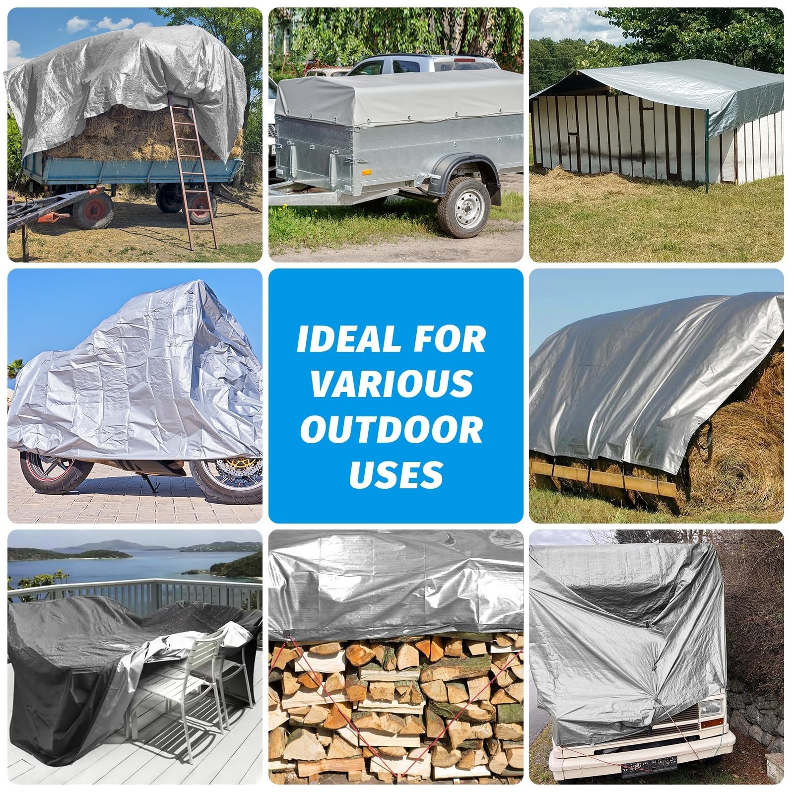 16Mil Finished Size 10×10 Tarp Heavy Duty Waterproof, Large Outdoor Multipurp…