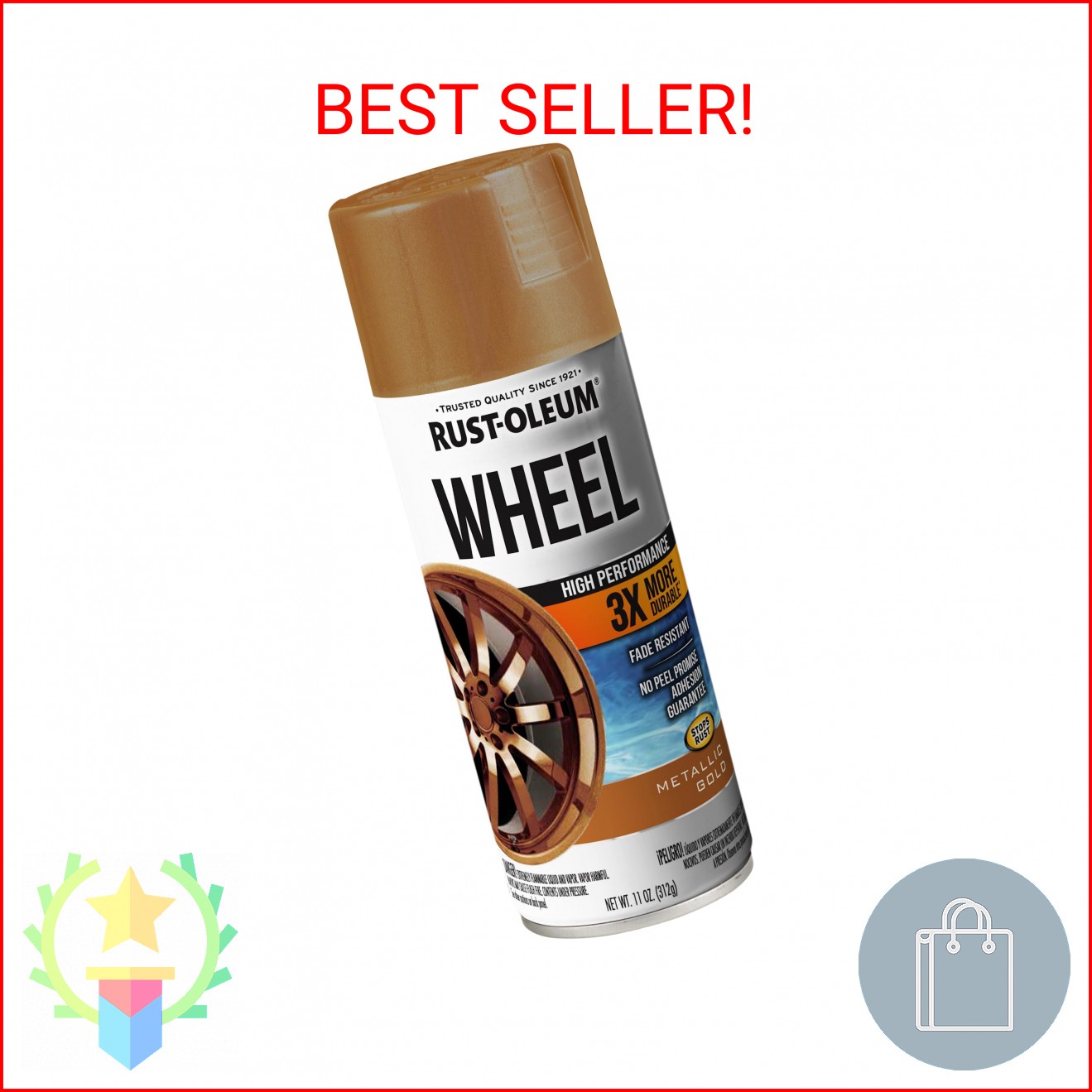 Rust-Oleum 368077 High Performance Wheel Spray Paint, 11 oz, Gold, (Pack of 1)