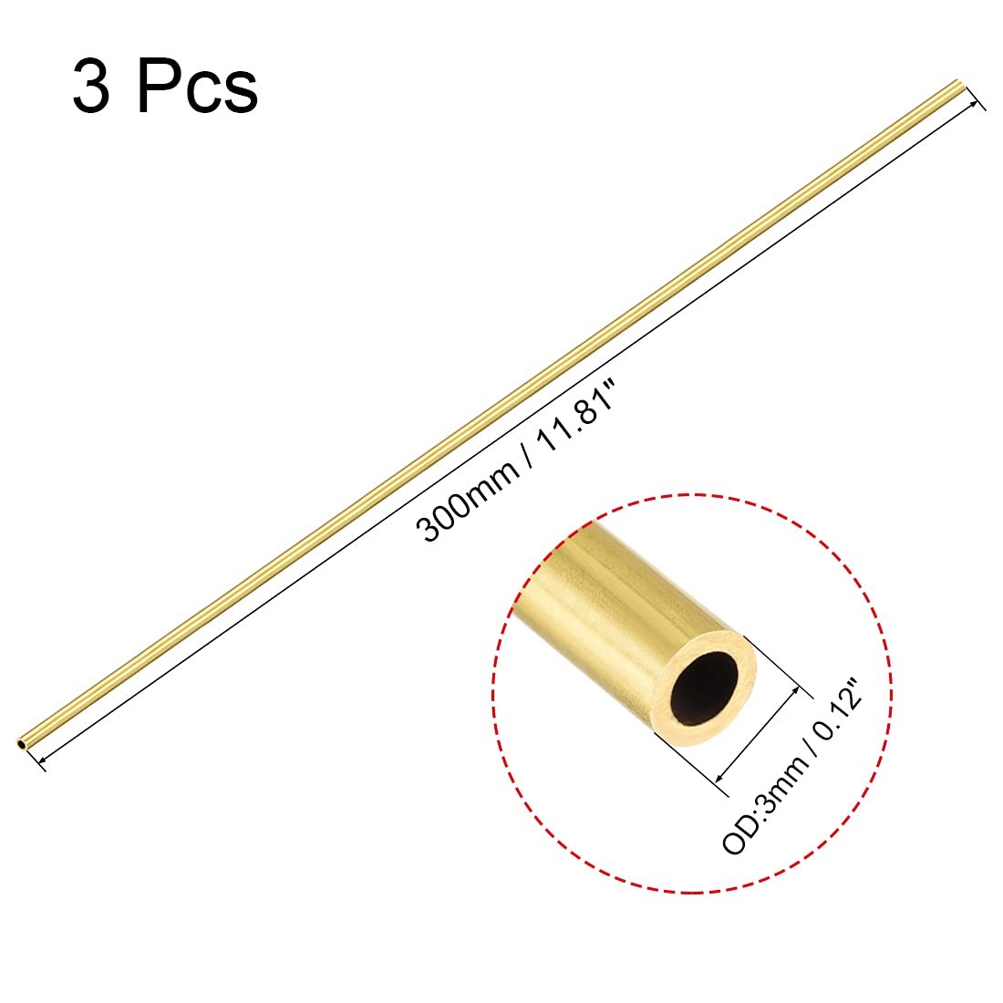 uxcell Brass Round Tube, 300mm Length 3mm OD 0.5mm Wall x 0.5mm,