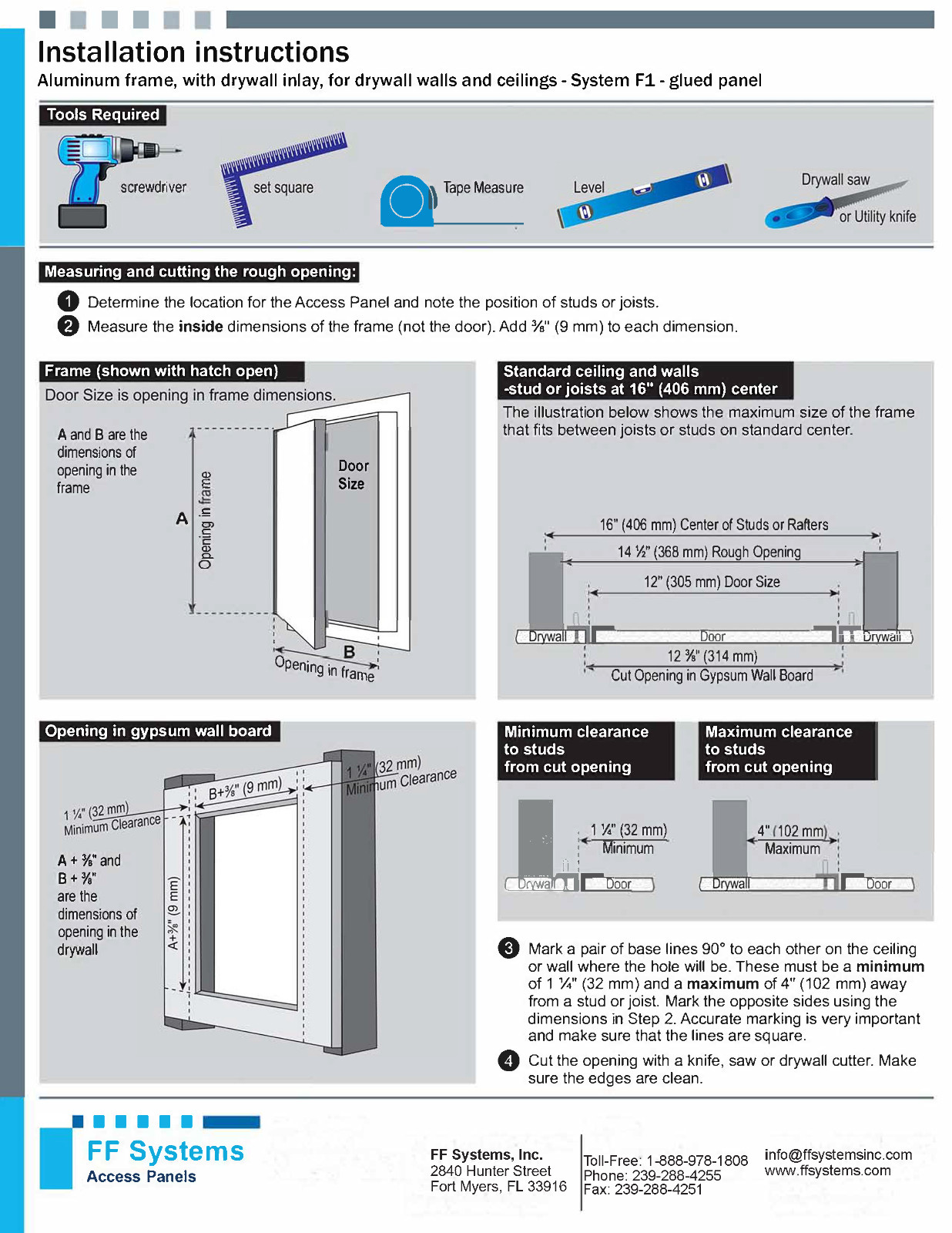 System F1 – Access Panel | Fixed Hinge | Touch Latches (½” Drywall, 18″ X 18″)