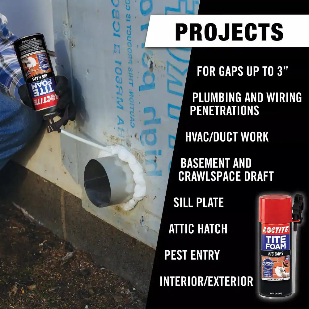 TITE FOAM Big Gaps Spray Foam, Bright White, 12 Oz. Can, Insulating Spray Foam S