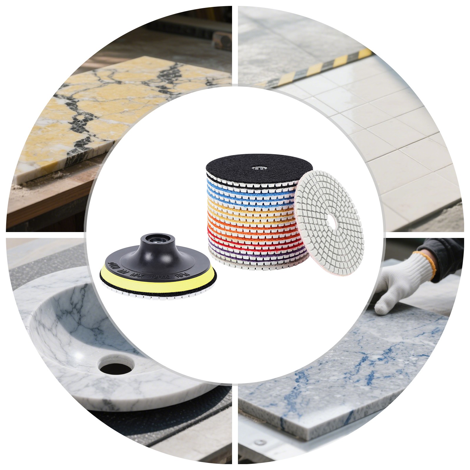 Diamond Polishing Pads 19 Piece Wet Dry Set For Stone Marble Granite Polish
