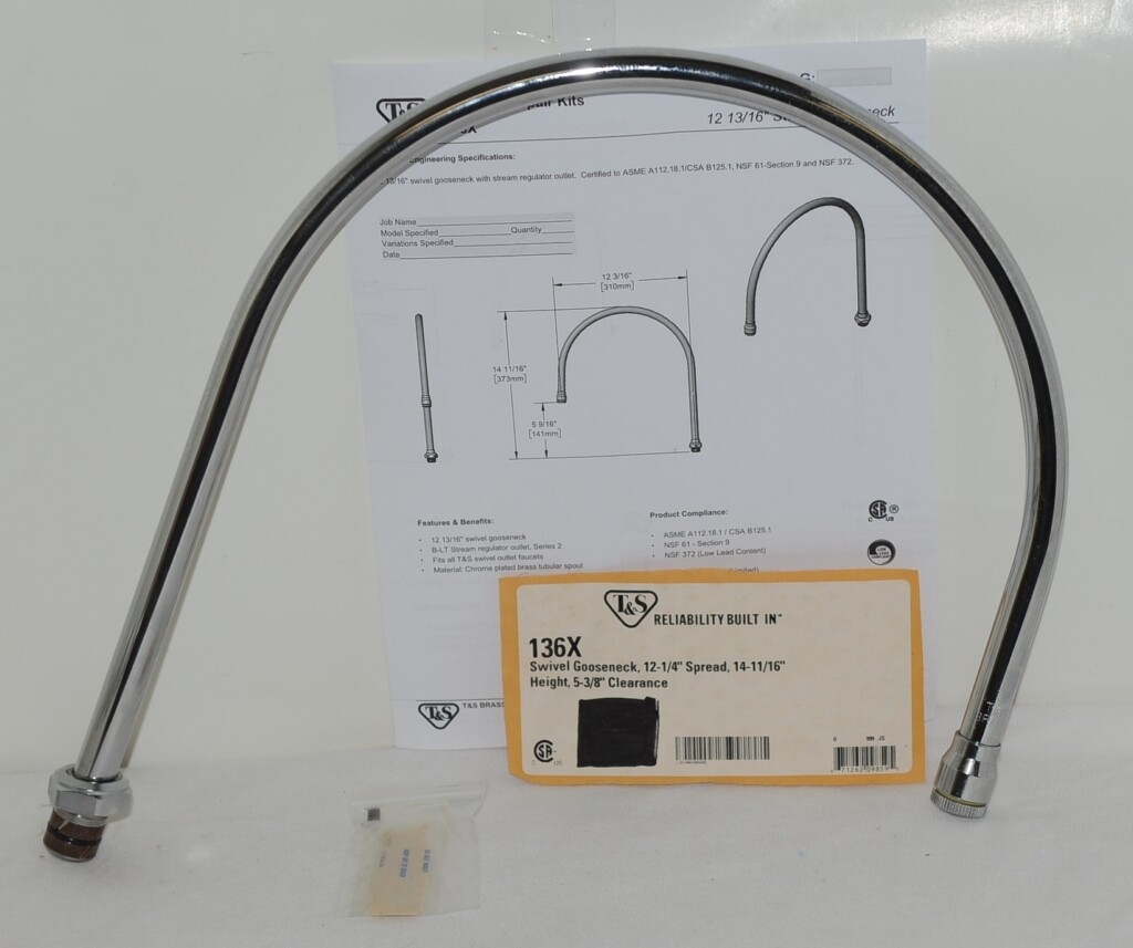 TS 136X Swivel Gooseneck Chrome 12-1/4″ Spread 14-11/16″ Height 5-3/8″ Clearance