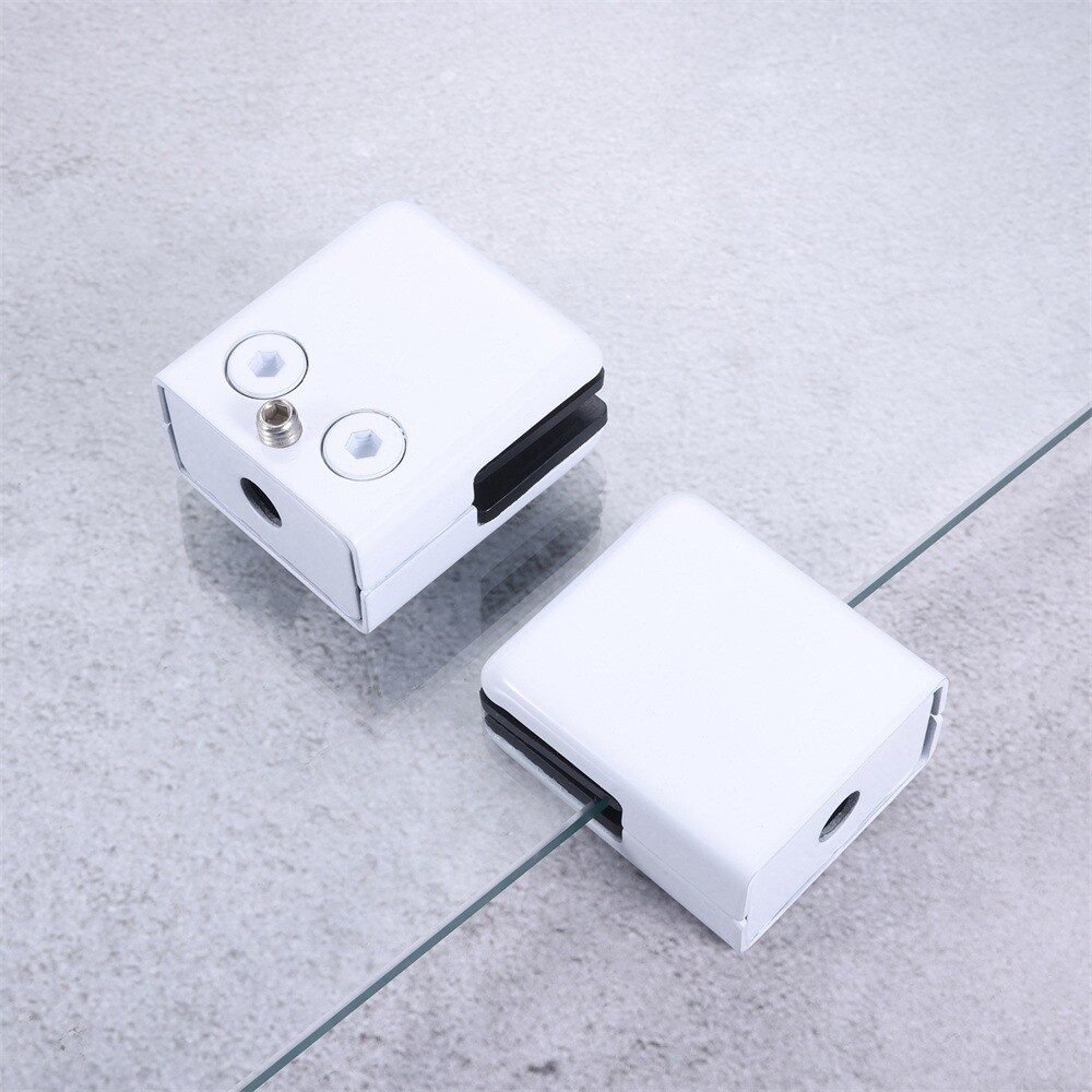 8Pcs Square Glass Clamps White for Indoor Outdoor Glass Shelves Bathroom Shower