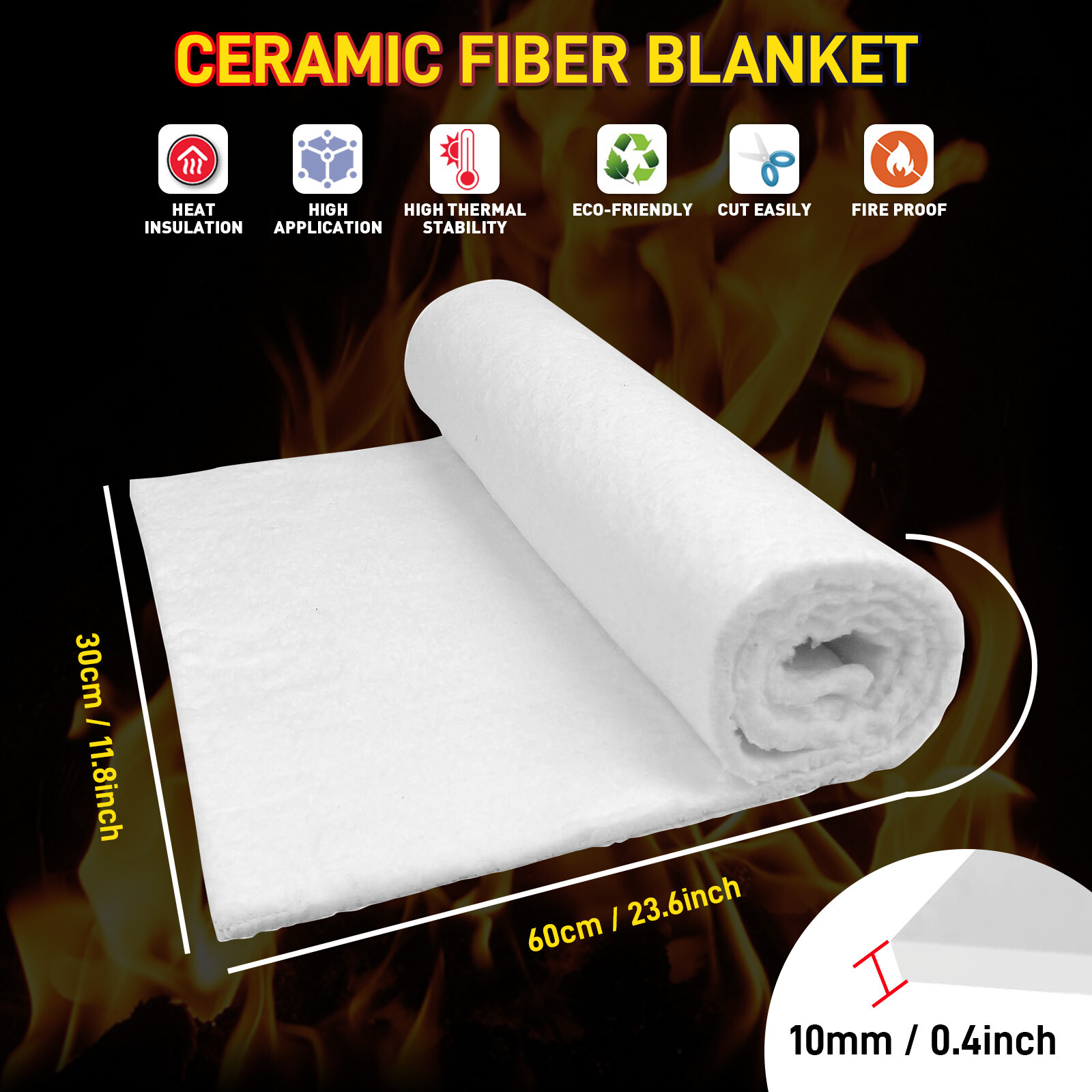Ceramic Fiber Insulation Blanket High Density Insulation Pad for Fireplace, Kiln