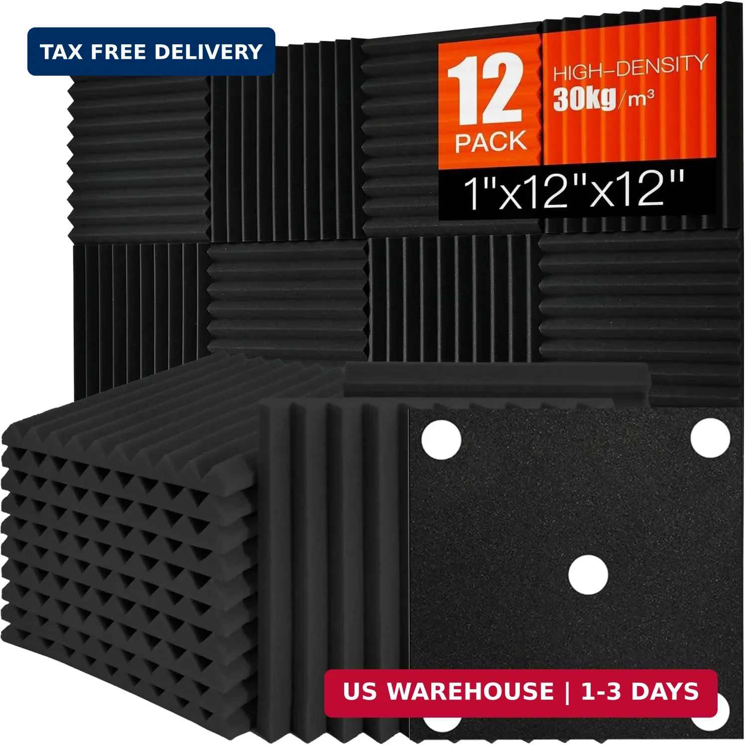 Acoustic Foam Panels Sound Absorbing 12 Pack – 1″ X 12″X 12″ Sound Proof Panels