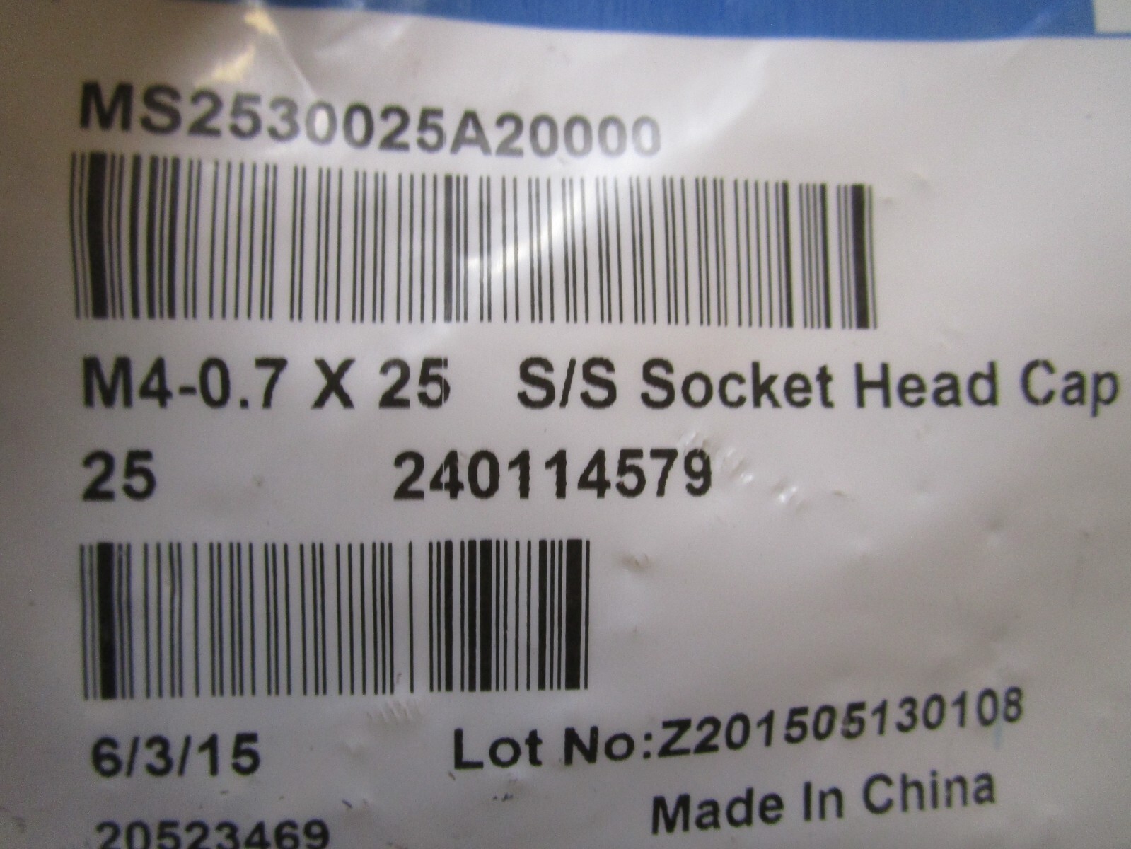 M4-0.7 x 25mm L 3mm Hex A2-70 Plain Stainless Steel Socket Head Cap Screw QTY 25