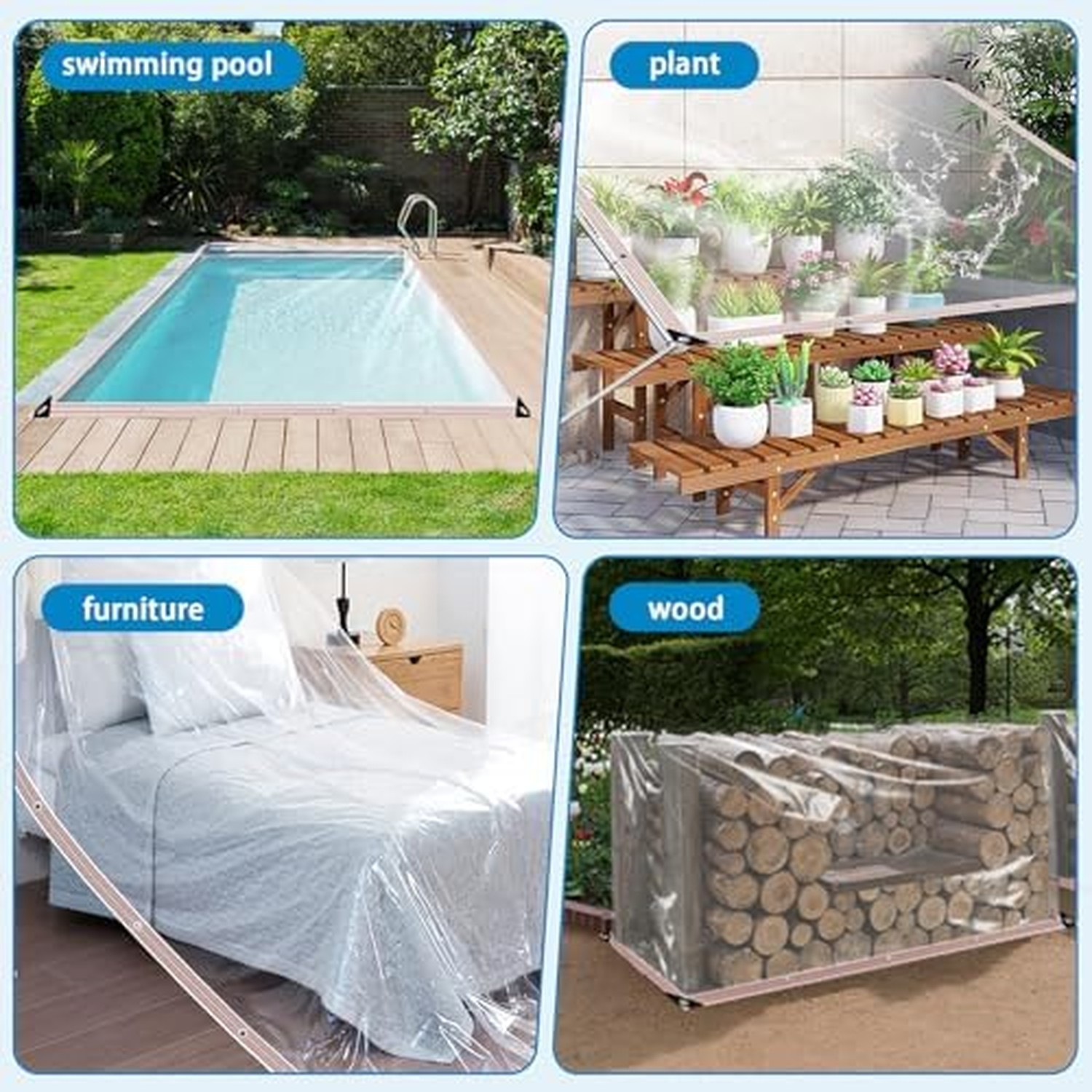 Clear Tarp 6×10 ft（2 Piece） Heavy Duty Waterproof – Rip-Resi