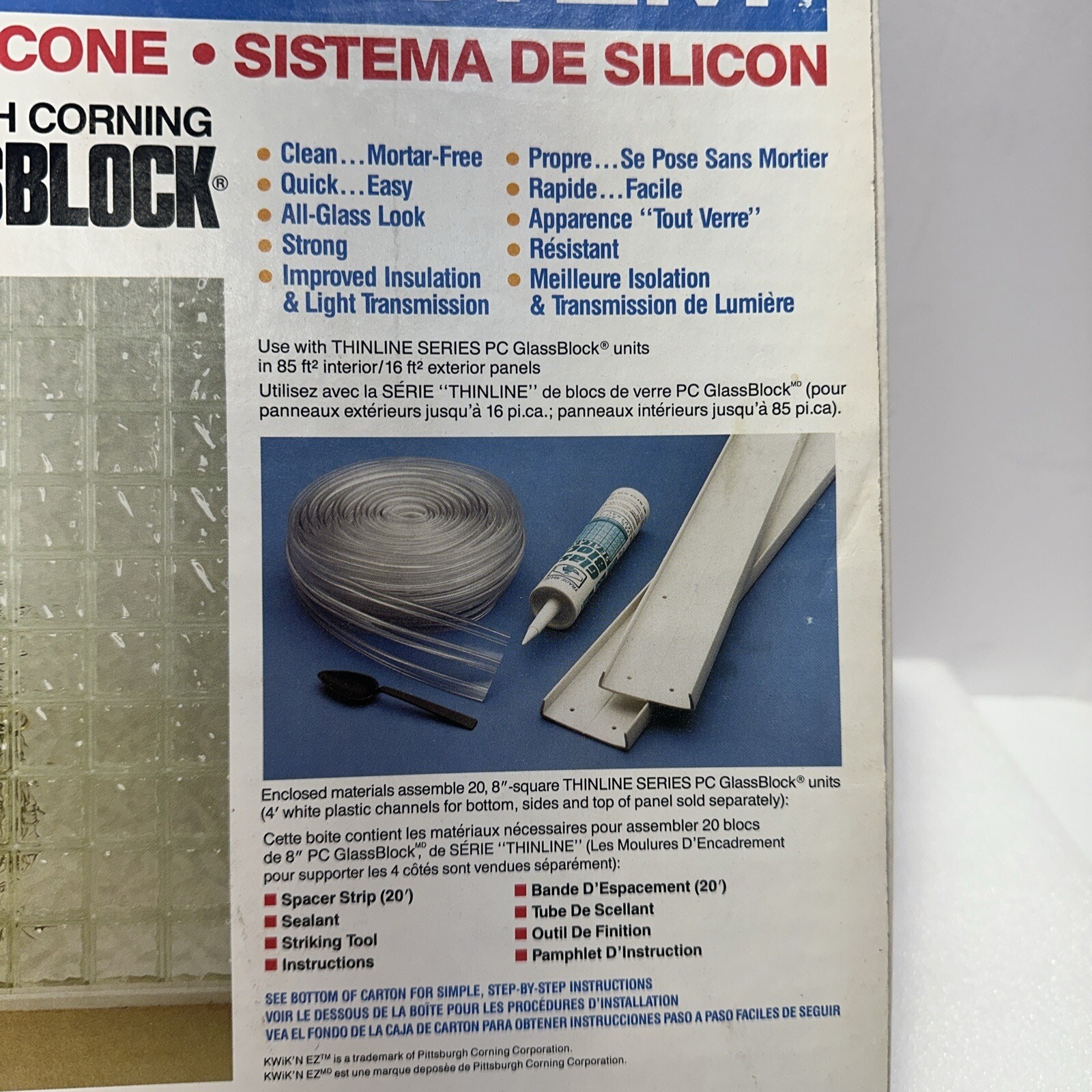 Pittsburgh Corning Kwik N EZ Silicone System Kit 8 Inch Glass Block Unused NOS