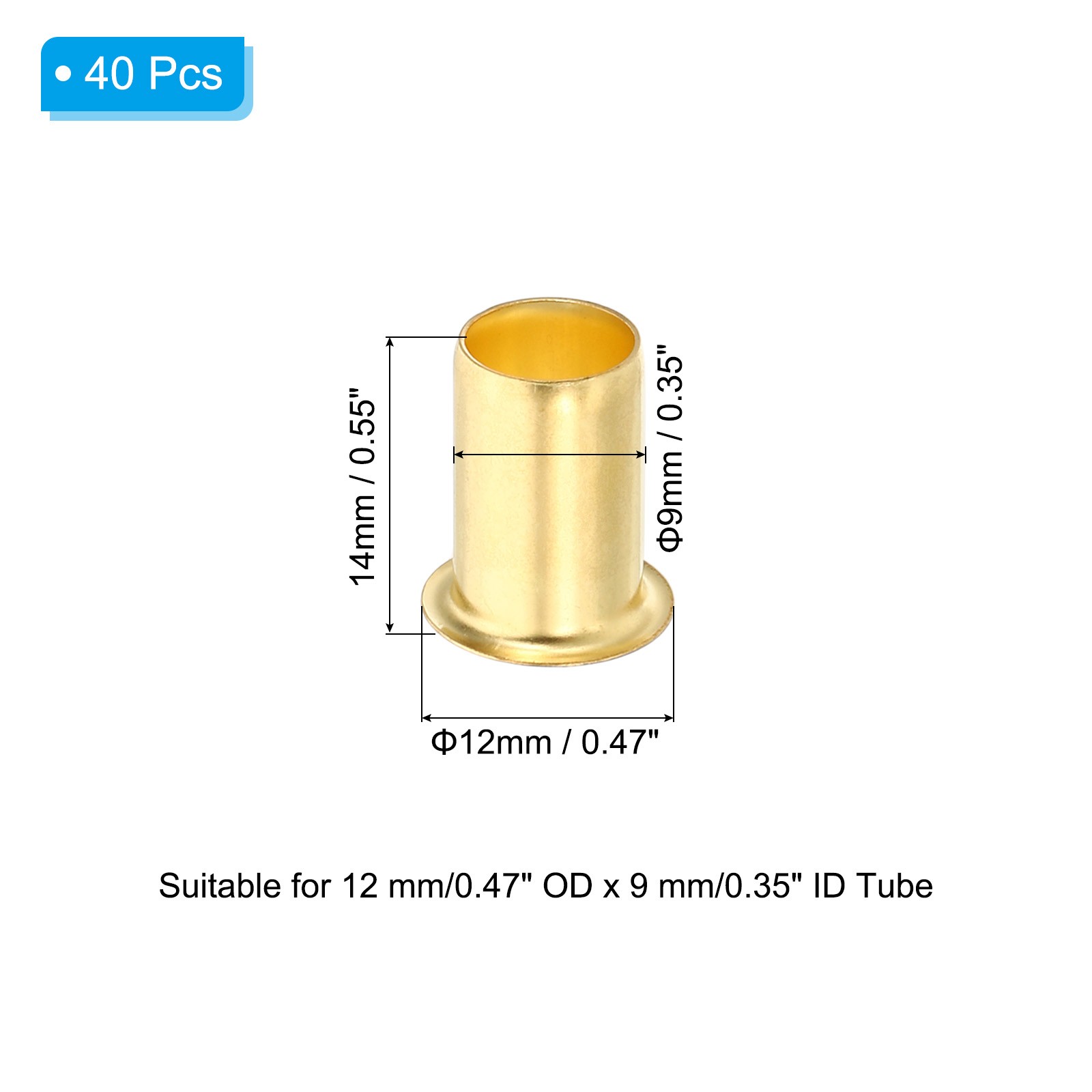 40Pcs 12mm OD x 9mm ID Tube Brass Compression Insert