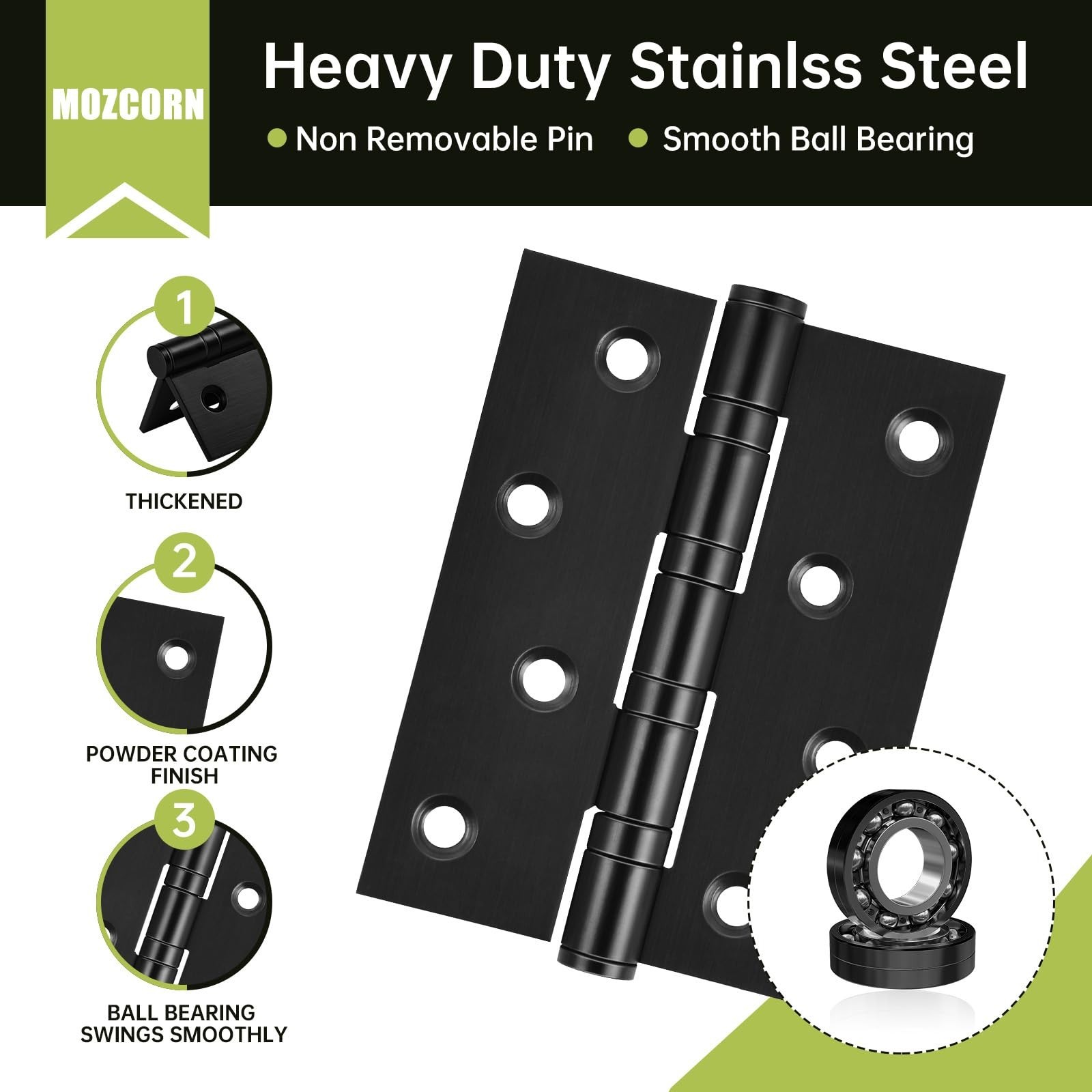 6-Pack Black Door Hinges, 4 Inch Heavy Duty Stainless Steel Hinge for Interio…