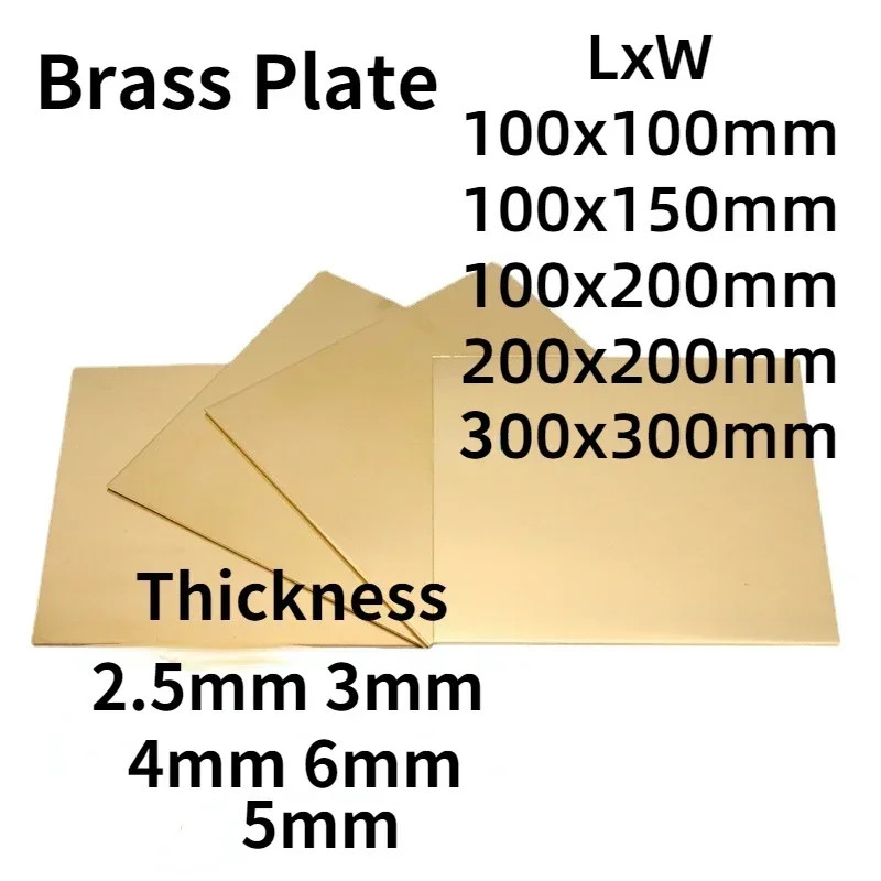 H62 Brass Sheet 100x200mm , Thickness 0.5/1/2/2.5/5/6 DIY Contruction Pads
