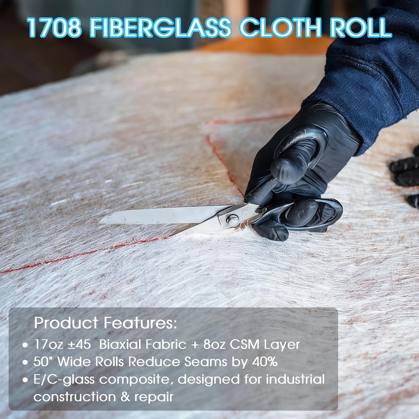 ZXQDRE 1708 Biaxial Fiberglass Cloth Mat Roll 50″ x 50 Inch x 10 Yard, White