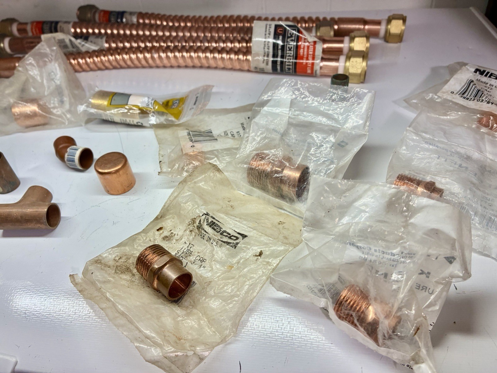 Lot Of Copper Pipes Fittings Elbows Flex Pipe Pieces Parts Hose Plumbing Extras