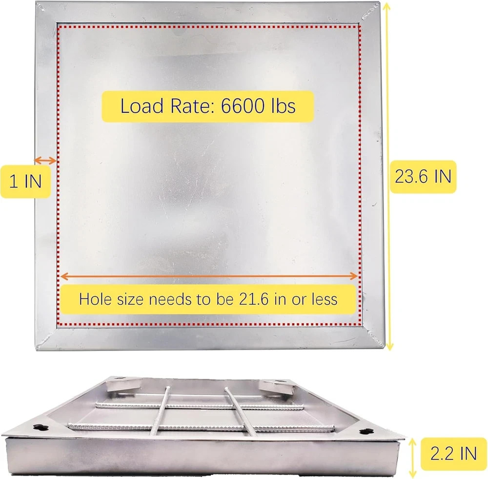 24X24 Stainless Steel Manhole Cover and Frame, Square Septic Tank Lid with Base,