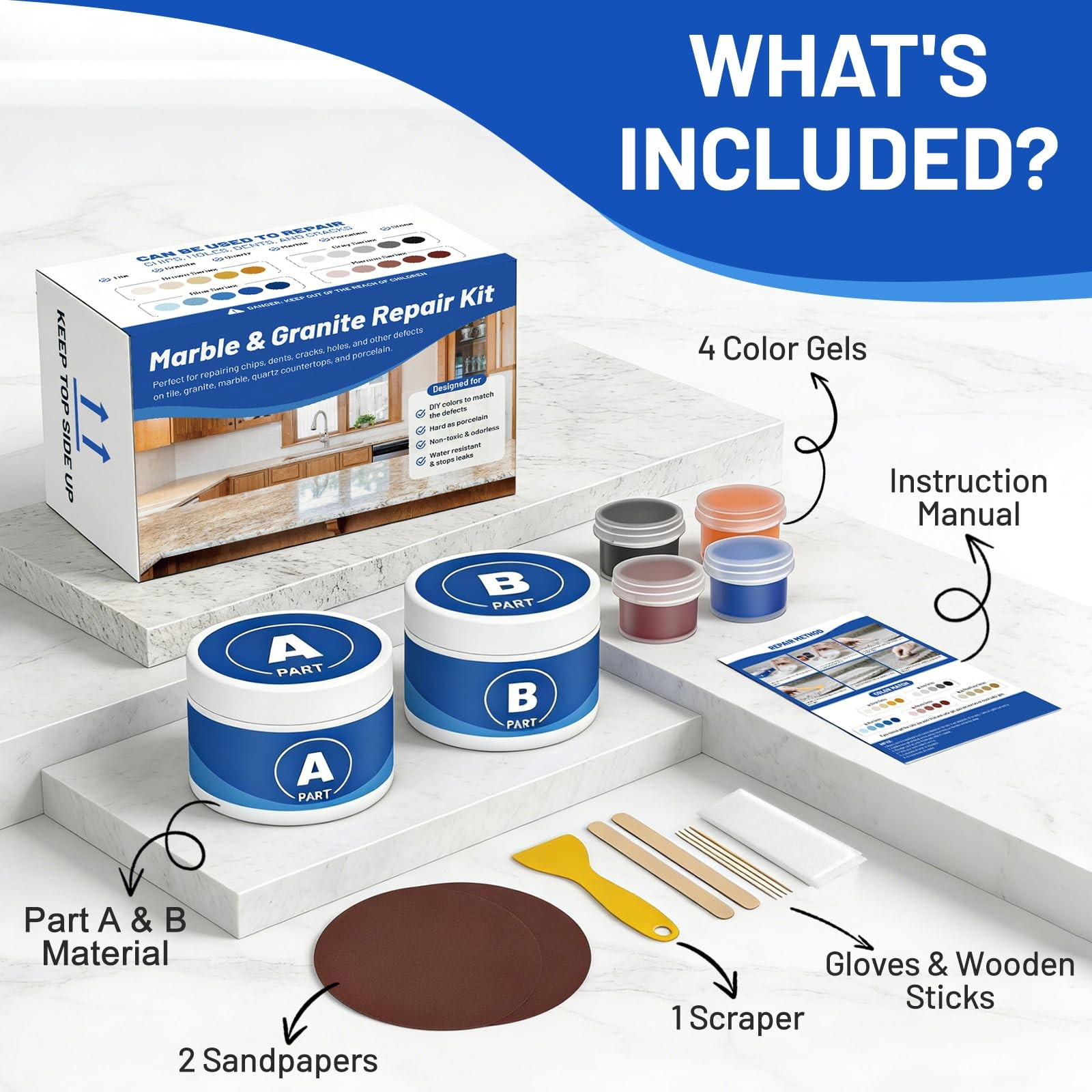 Marble and Granite Repair Kit, Quartz Granite Countertop Repair Kit for Chips…
