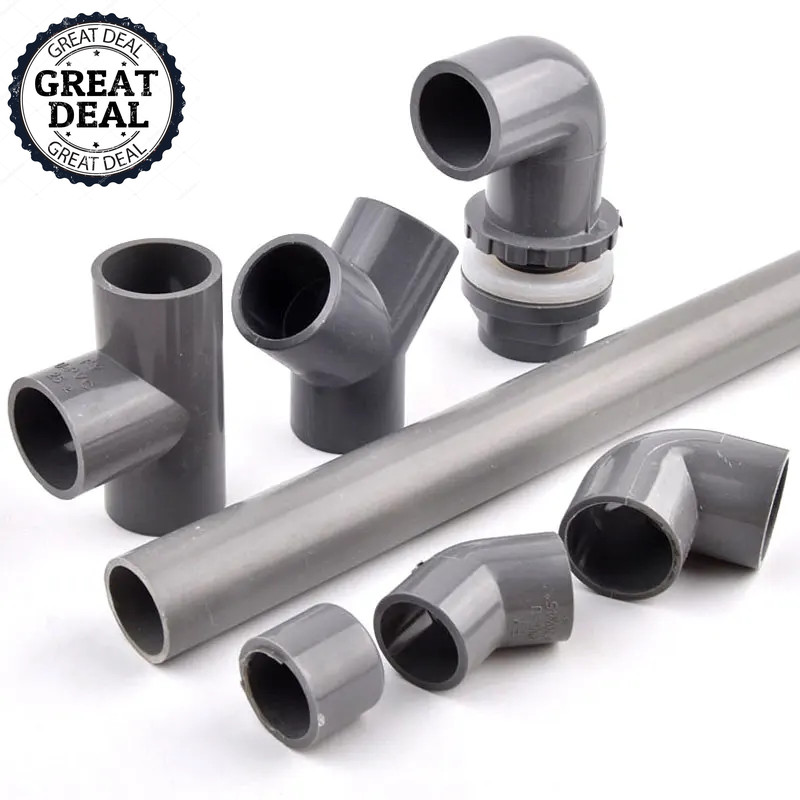 Grey PVC Connector Fittings Straight Elbow Tee Pipe Clamp Water Pipe Adapter NEW