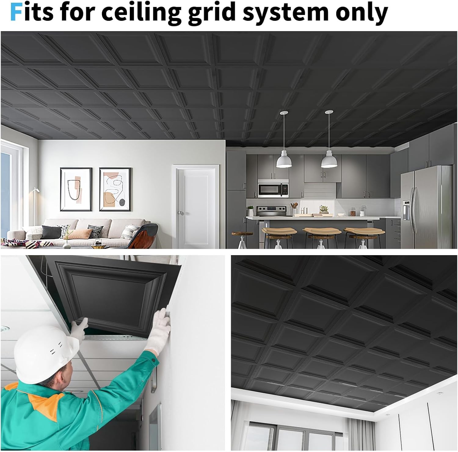 Black 12-Pack 2×2 ft Drop Ceiling Tiles PVC 24×24 Inch Panels