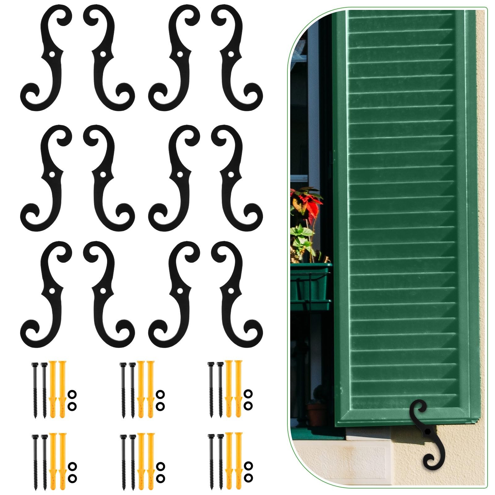 Morningro 12 Pack Black S Style Shutter Dogs 6.5 Inches Shutter Dog Holders