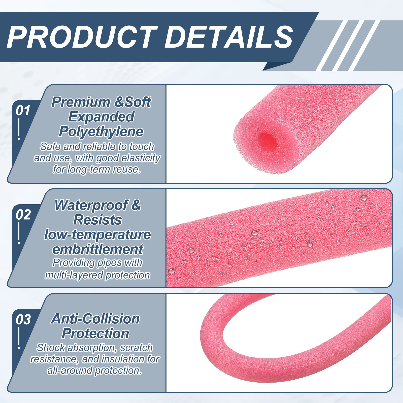 2pcs 1/5″ ID 3.3FT Pipe Insulation Foam Tube 0.59″ OD Tubing Cover Rose Red