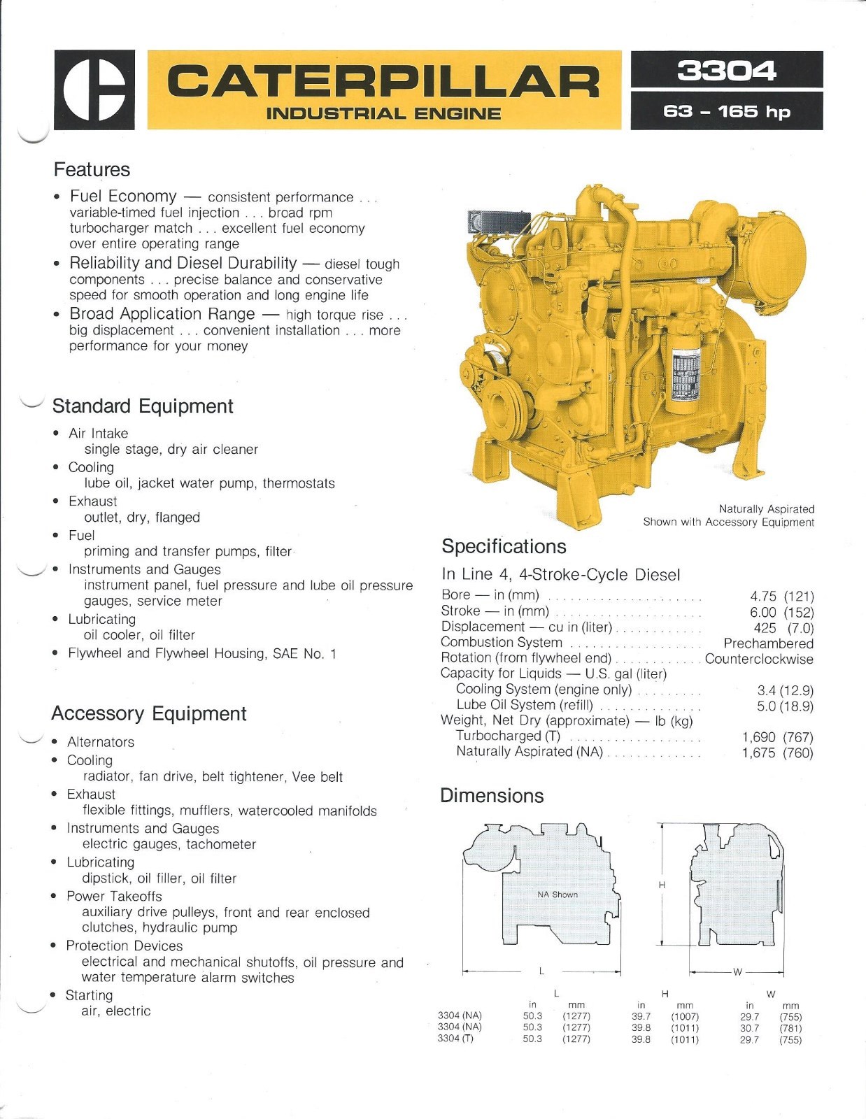 Equipment Brochure – Caterpillar – 3304 Industrial Engine – c1982 2 items(E3915)