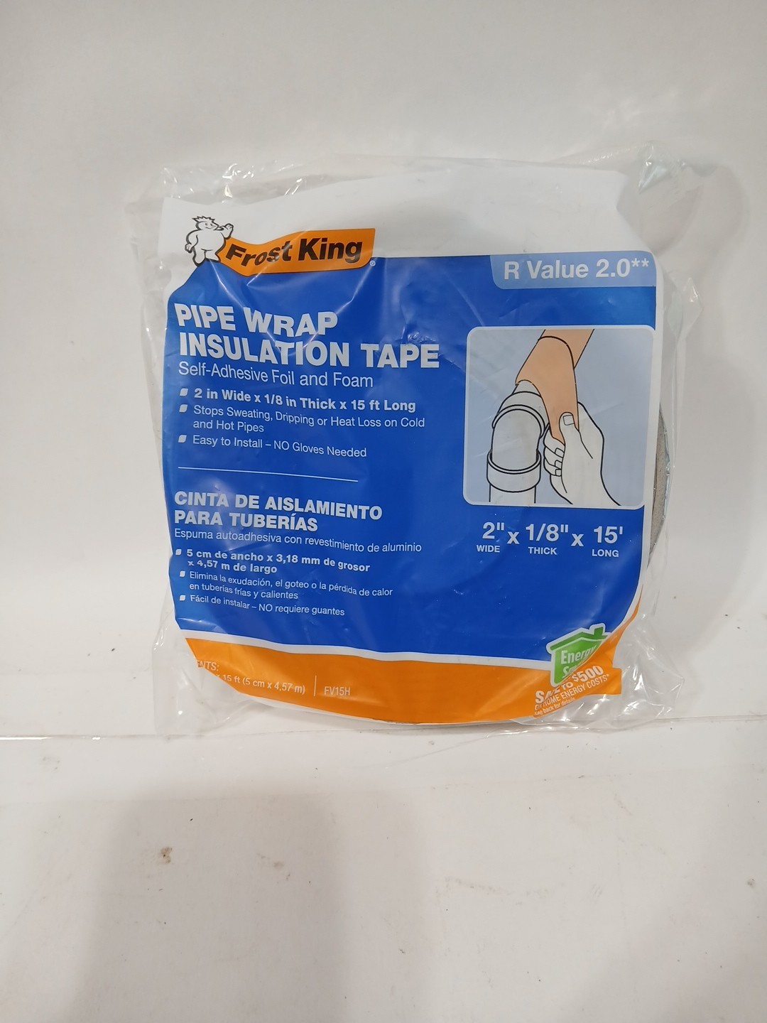 Frost King FV15H Pipe Wrap Insulation Tape 2″x1/8″x15ft Foil Foam R-2.0 SEALED