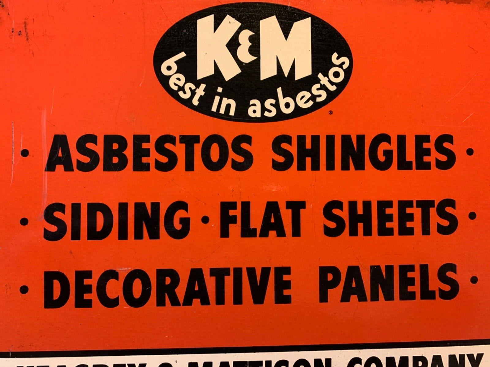RARE Vintage K & M “Best in Asbestos” double sided porcelain/enamel flange sign