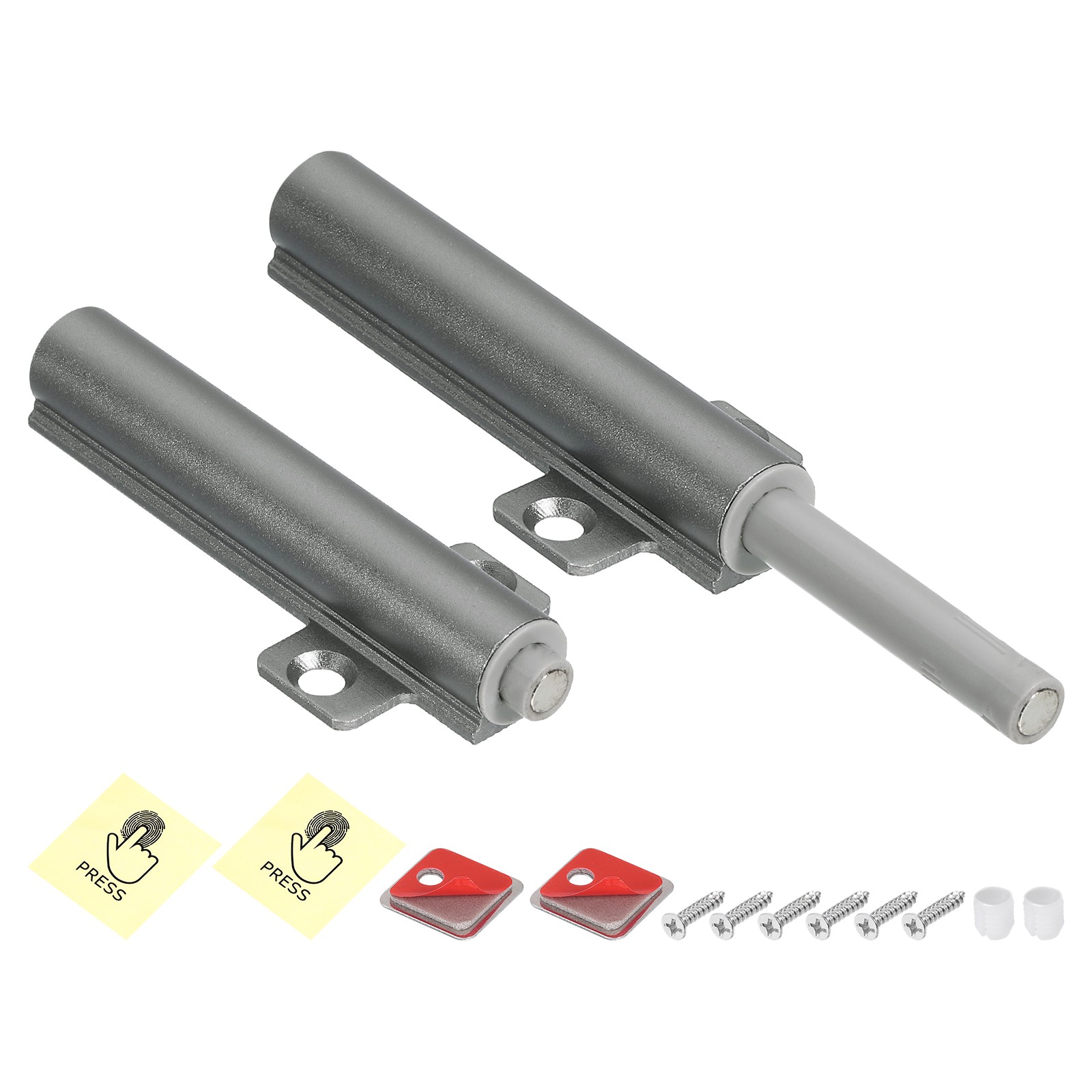 2 Pcs Magnetic Push Latches for Cabinet, 2.72×1.18 Inch Push to Open Latch Grey
