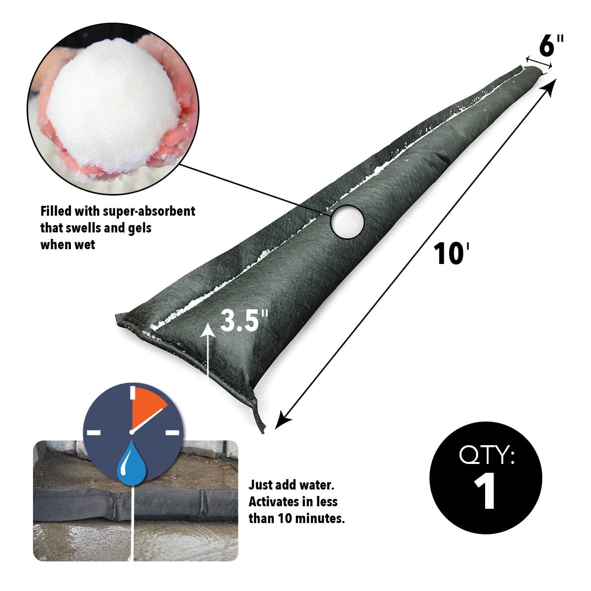 Quick Dam 10ft Water Activated Flood Barrier 1/pack NEW HOT HOT HOT
