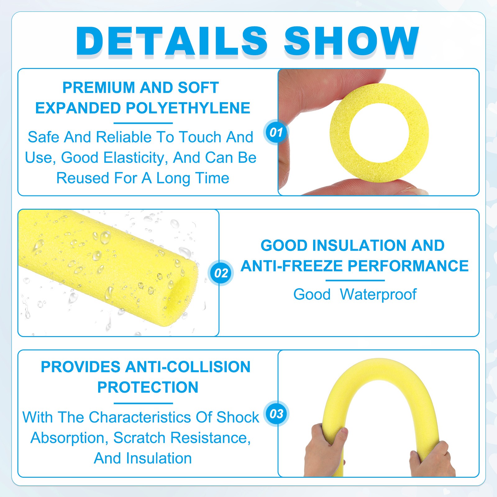 1-1/4″(32mm)IDx3.3FTx2.05″ Pipe Insulation Foam Tube Yellow