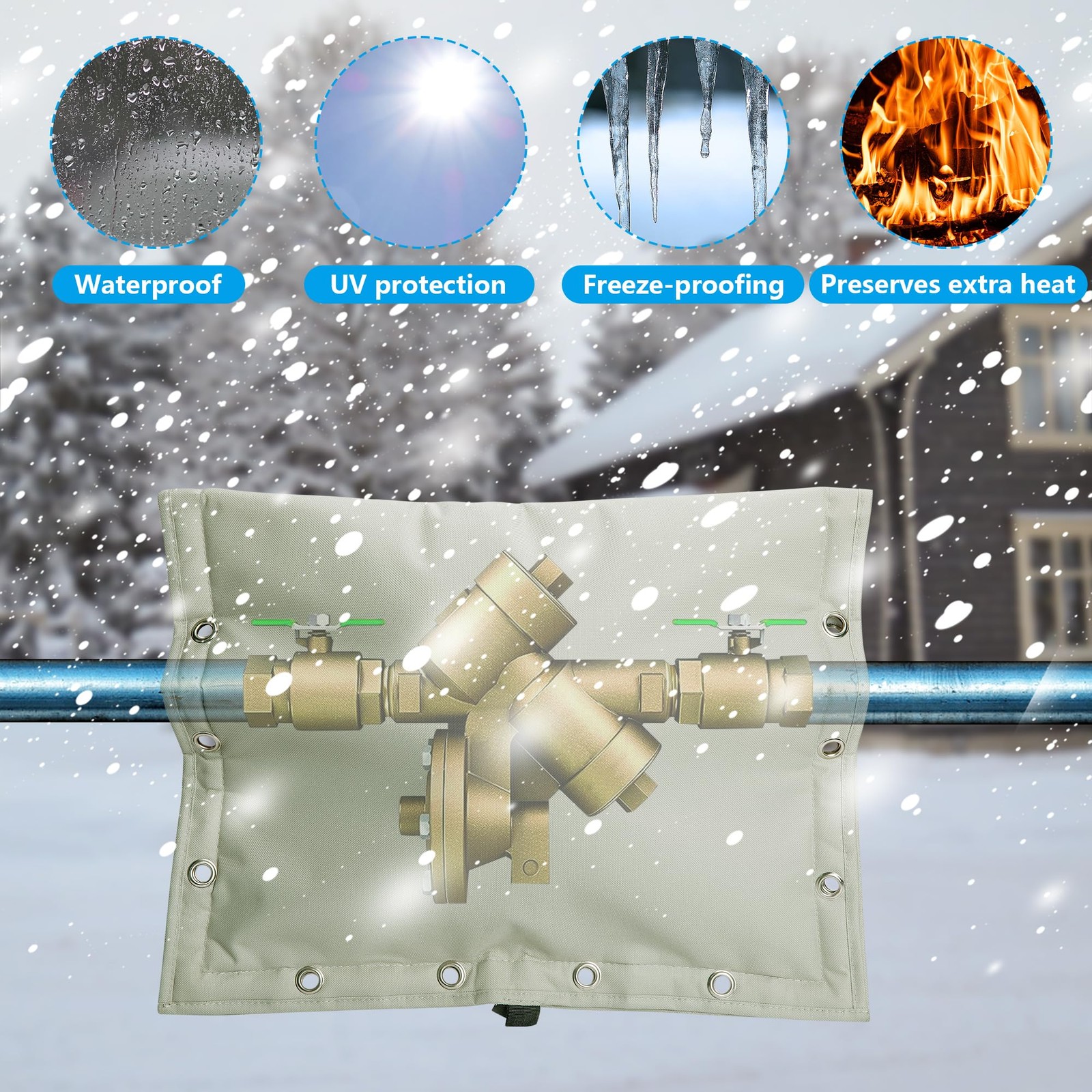30 x 24 Inch Backflow Preventer Insulation Cover- 3 Way Opening Light Gray