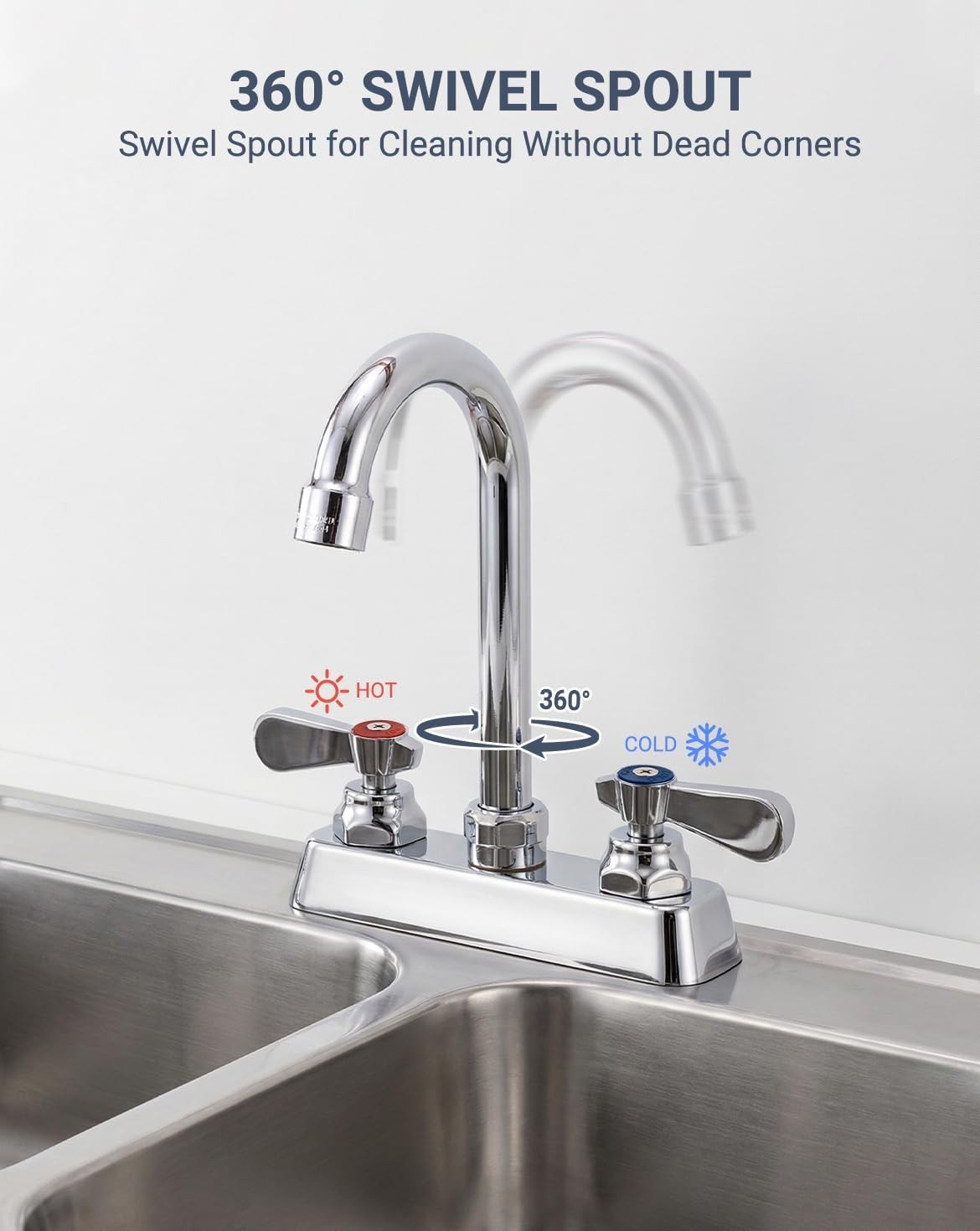 4″ Center Deck Mount Faucet All Metal 3-1/2″ Gooseneck Swivel Spout
