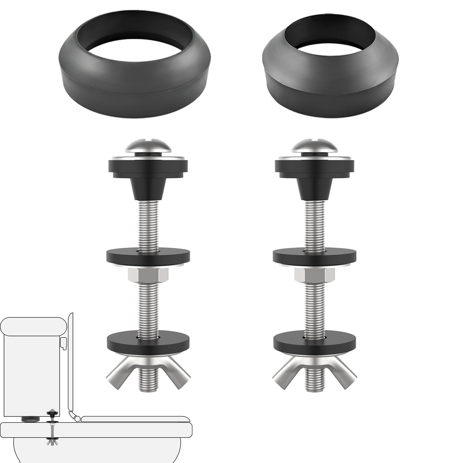 SATUY 2 Pcs Universal Toilet Tank to Bowl Bolts & Gasket, Black, Silver