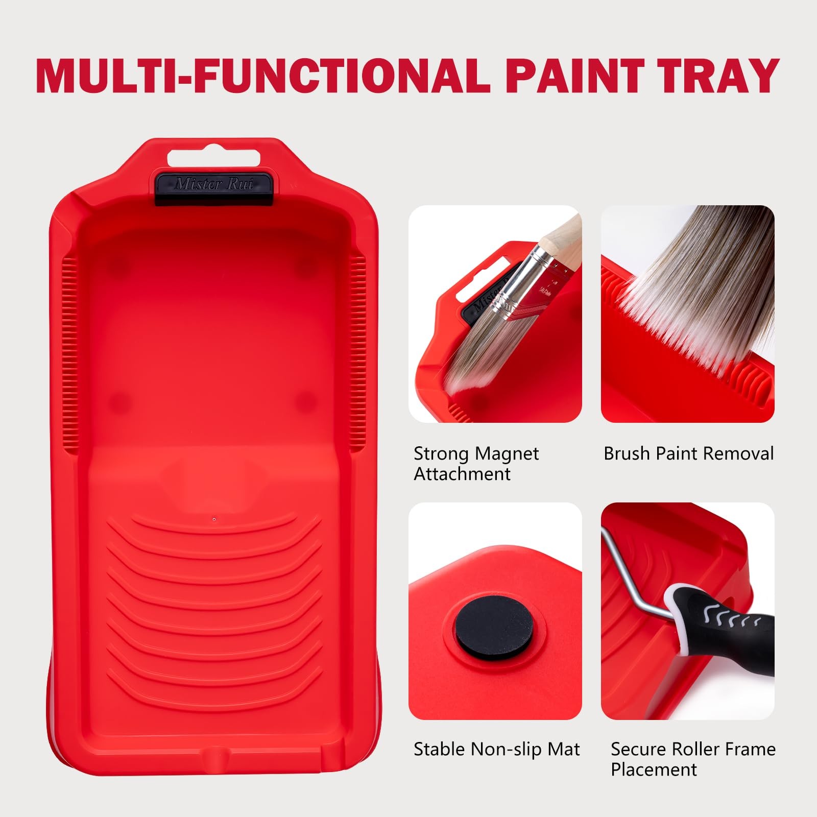 Mister Rui Mini Paint Roller Kit-13 Piece, 4-Inch 4 inches, Red Tray